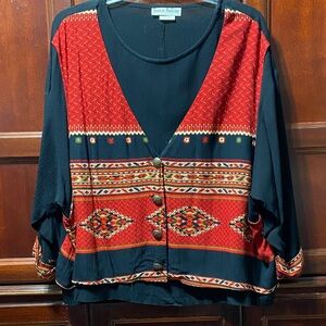 Sharon Anthony Vintage plus size 22W Black top with attached red pattern vest